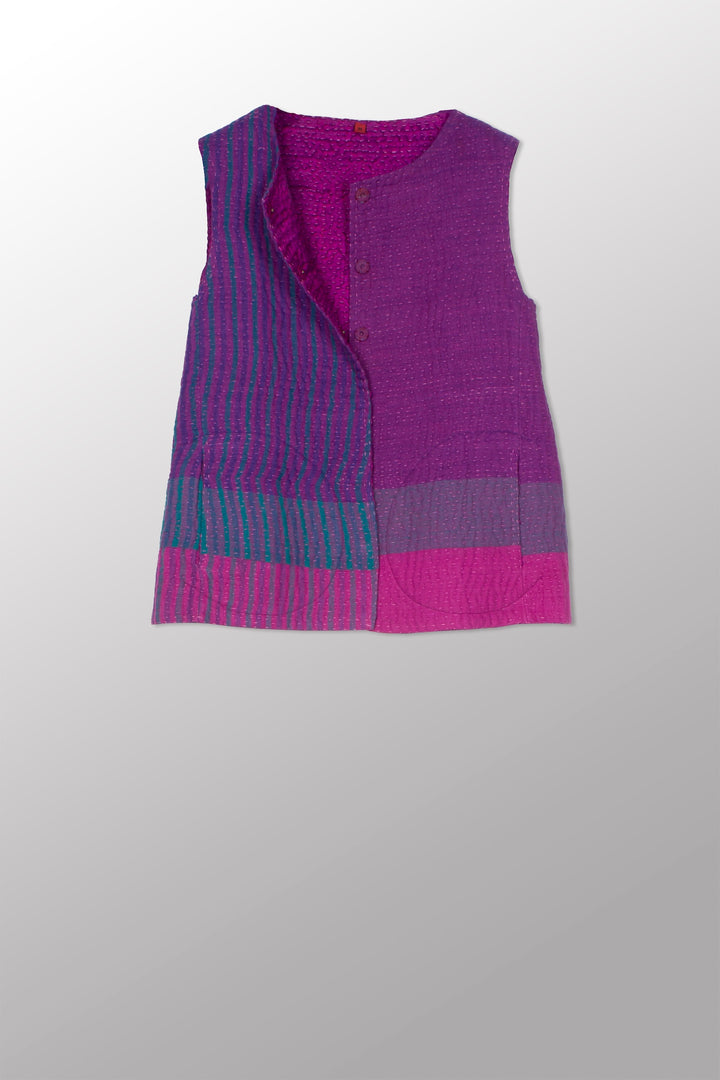 JACQUARD WITH WOVEN KANTHA CREW NECK FITTED VEST - jq5228-0002m -