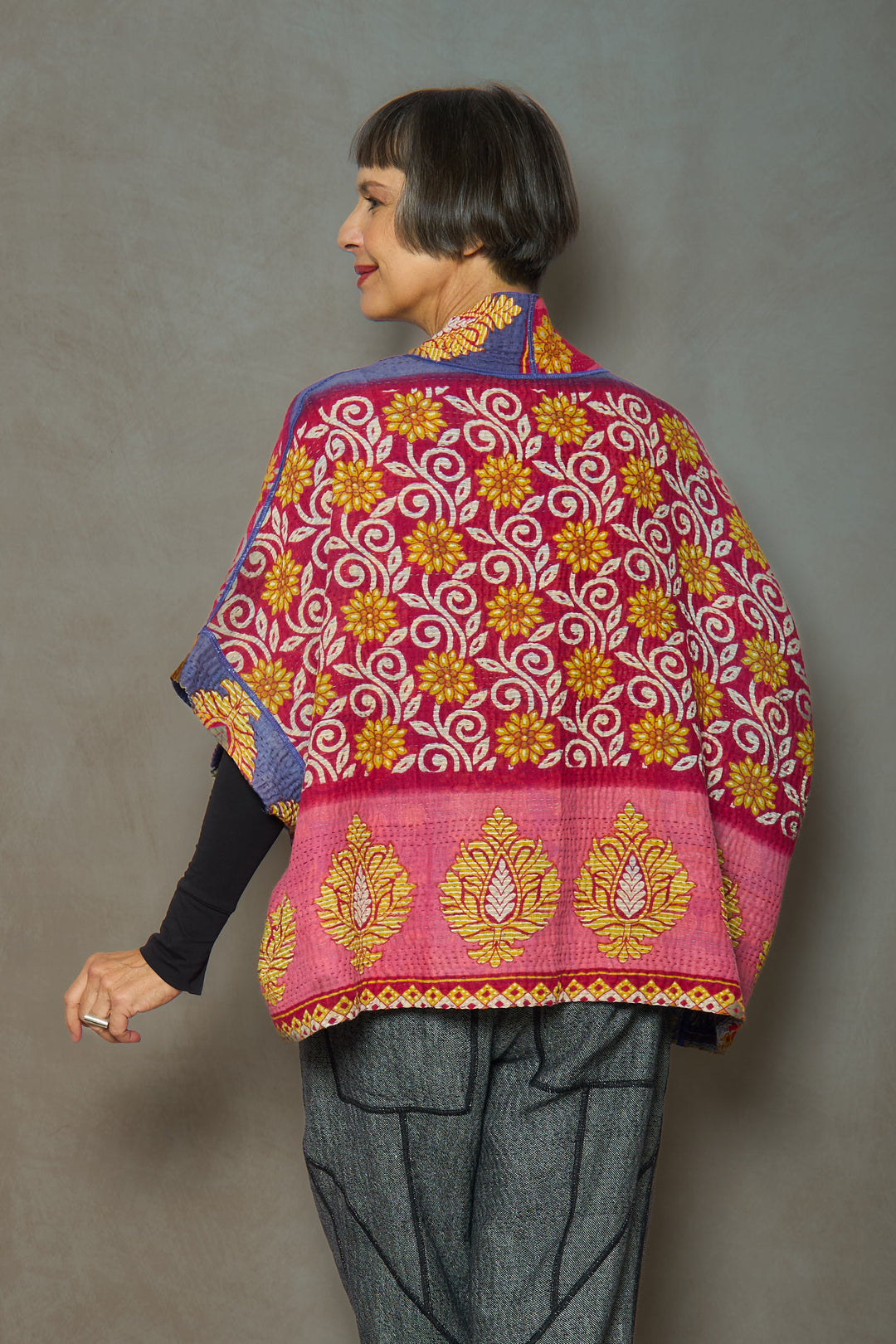 VINTAGE COTTON KANTHA MINI PONCHO - cv4060-0058a -