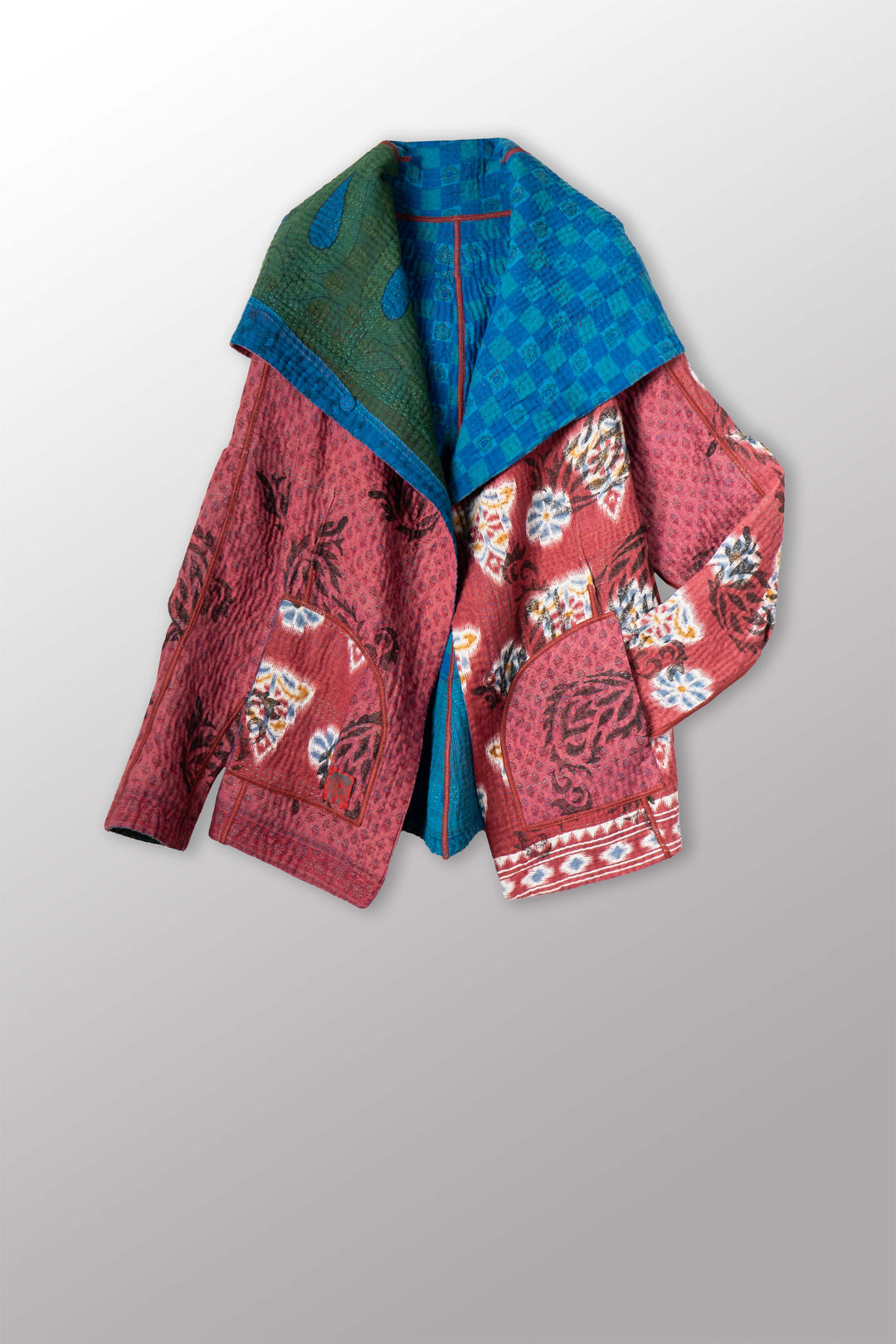 COTTON OVERDYE KANTHA HOODIE JACKET - ov4036-cblu002m -