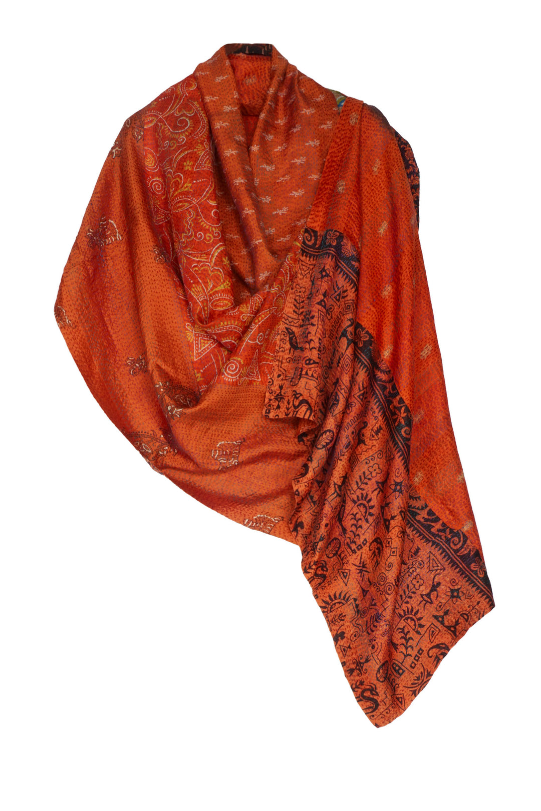 VINTAGE SILK KANTHA SHAWL LARGE - sv2803-0008a -