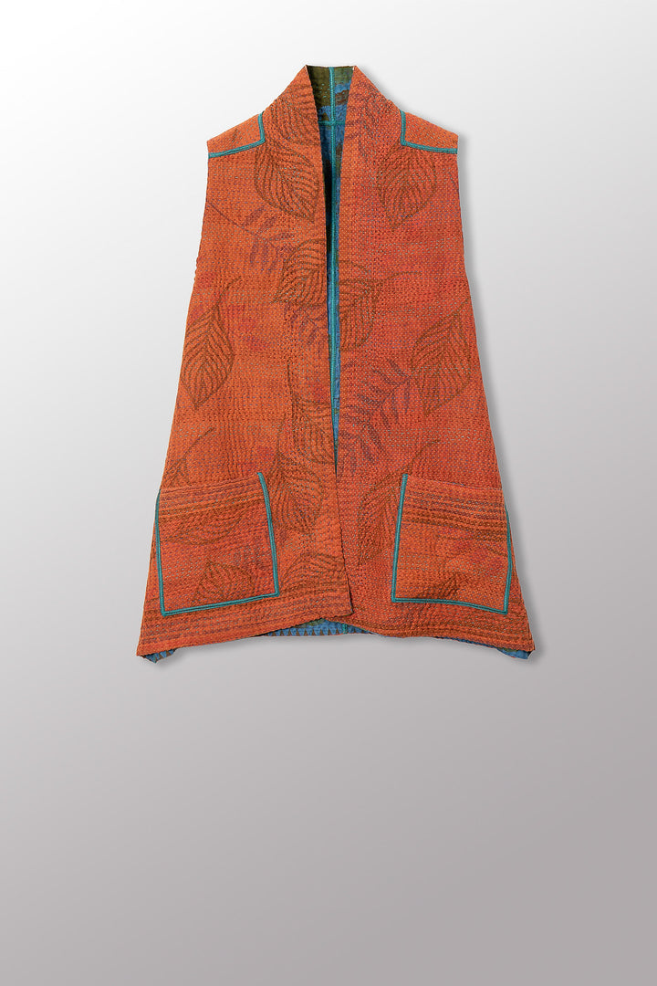 COTTON OVERDYE KANTHA KIMONO VEST SHORT - ov4248-corg002m -