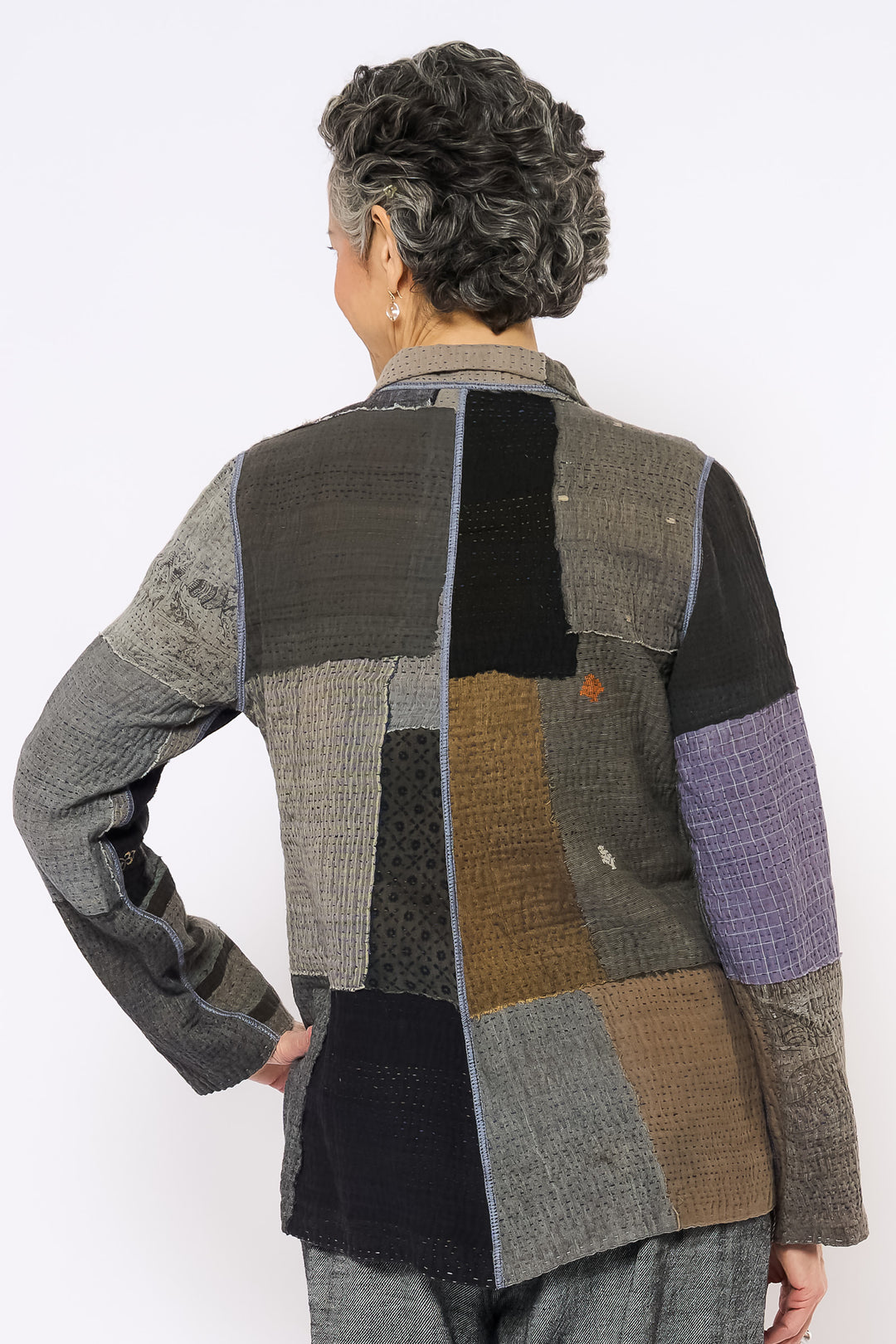 FRAYED PATCH KANTHA SIMPLE JKT - fi4022-glk -