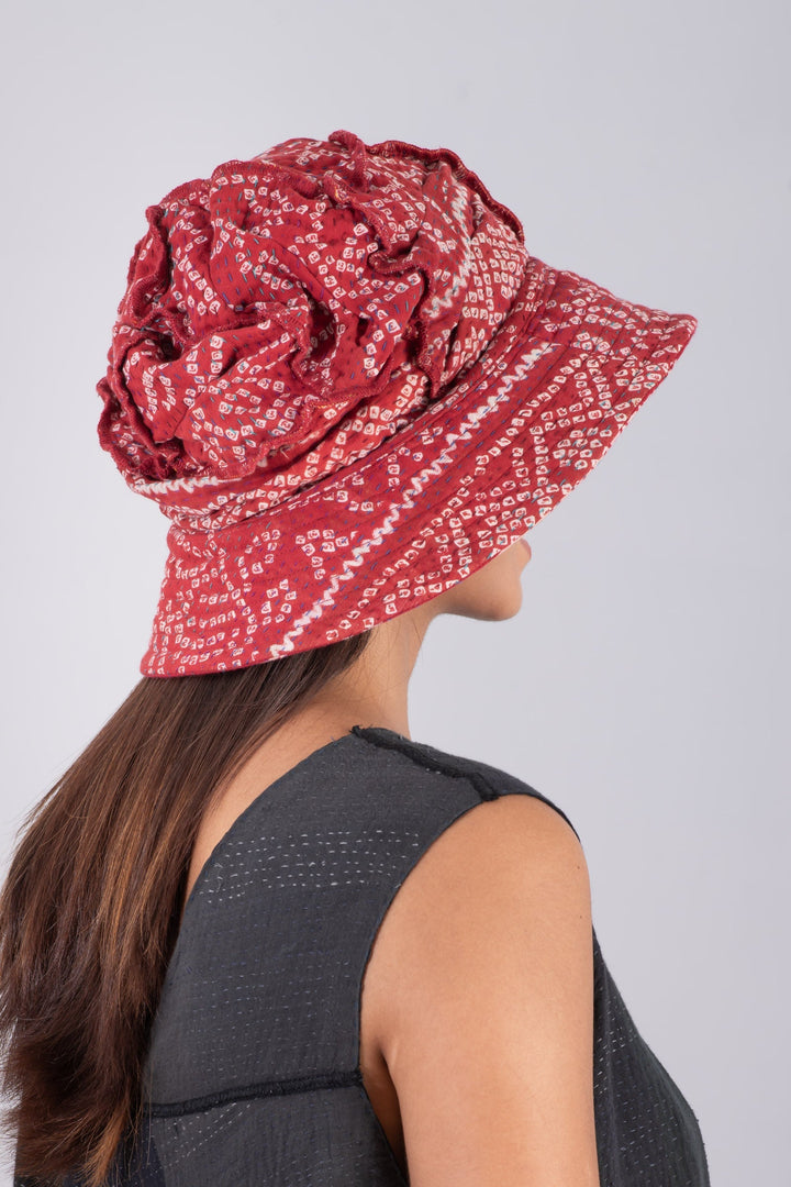 VINTAGE COTTON KANTHA FULL BRIM HAT - cv4889-red -