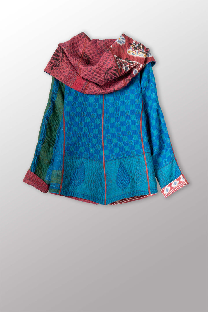COTTON OVERDYE KANTHA HOODIE JACKET - ov4036-cblu002m -