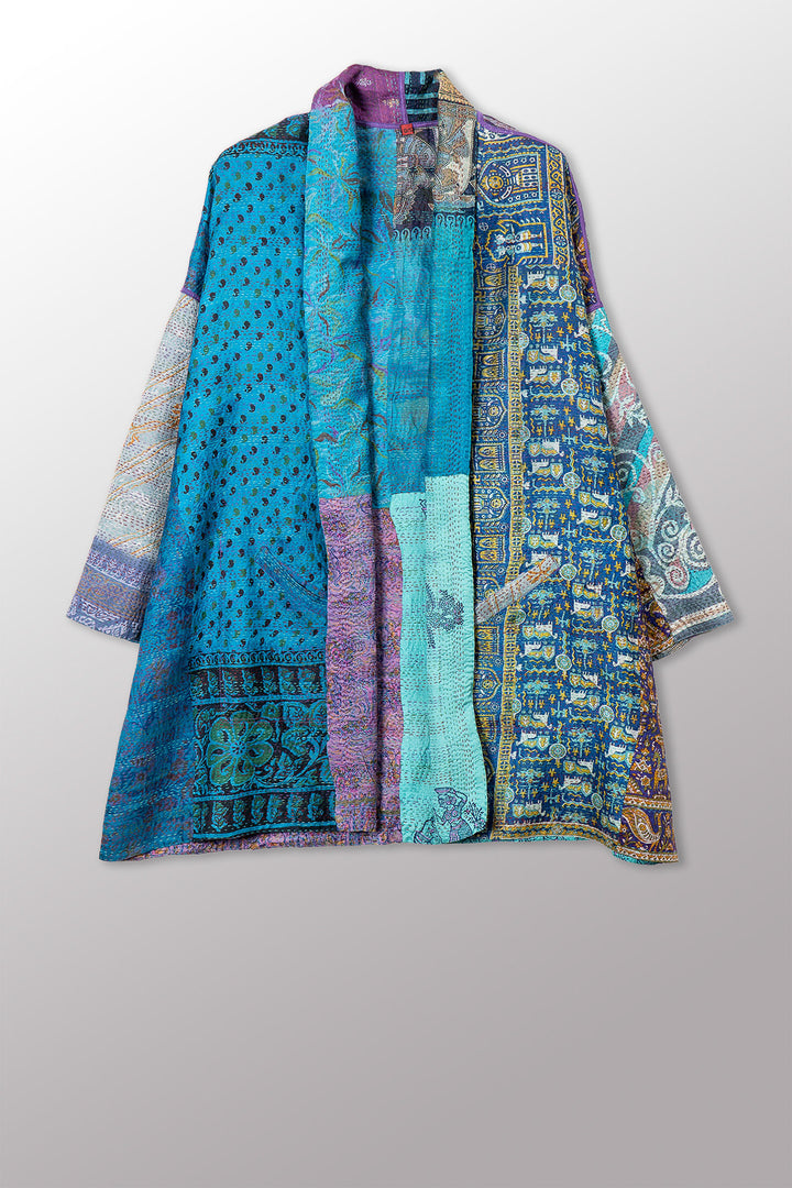 VINTAGE SILK KANTHA HAORI JACKET - sv2068-0008a -