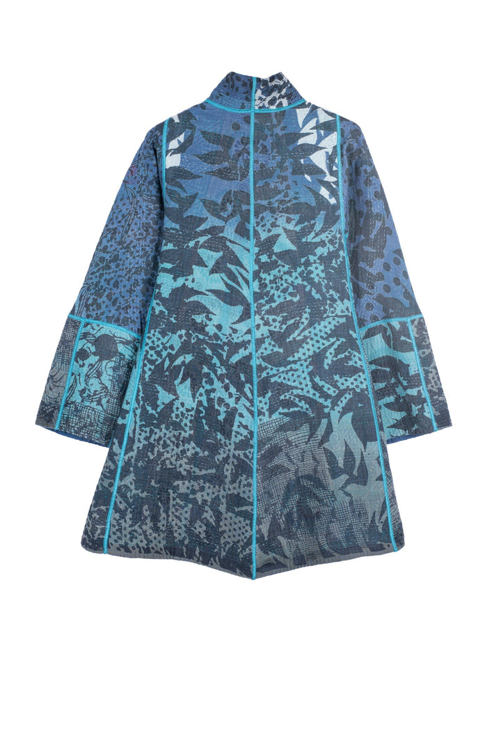 MONOTONE TWILIGHT PRINT KANTHA FLARE LONG JKT - tp4021-blu -