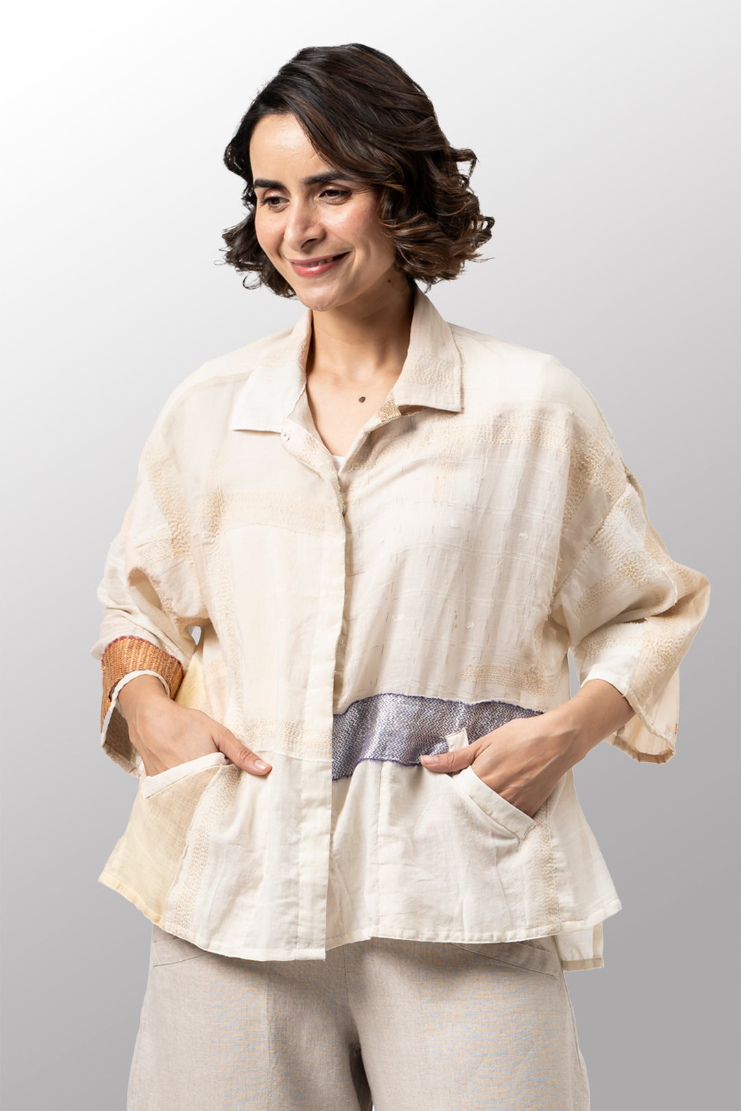 tent trikot MOSAIC TILE PATCH KANTHA CROPPED TENT SHIRT