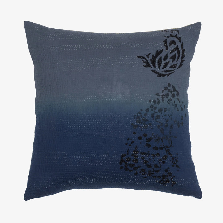 Cotton Ombre Handmade Vintage Kantha Pillow -Indigo