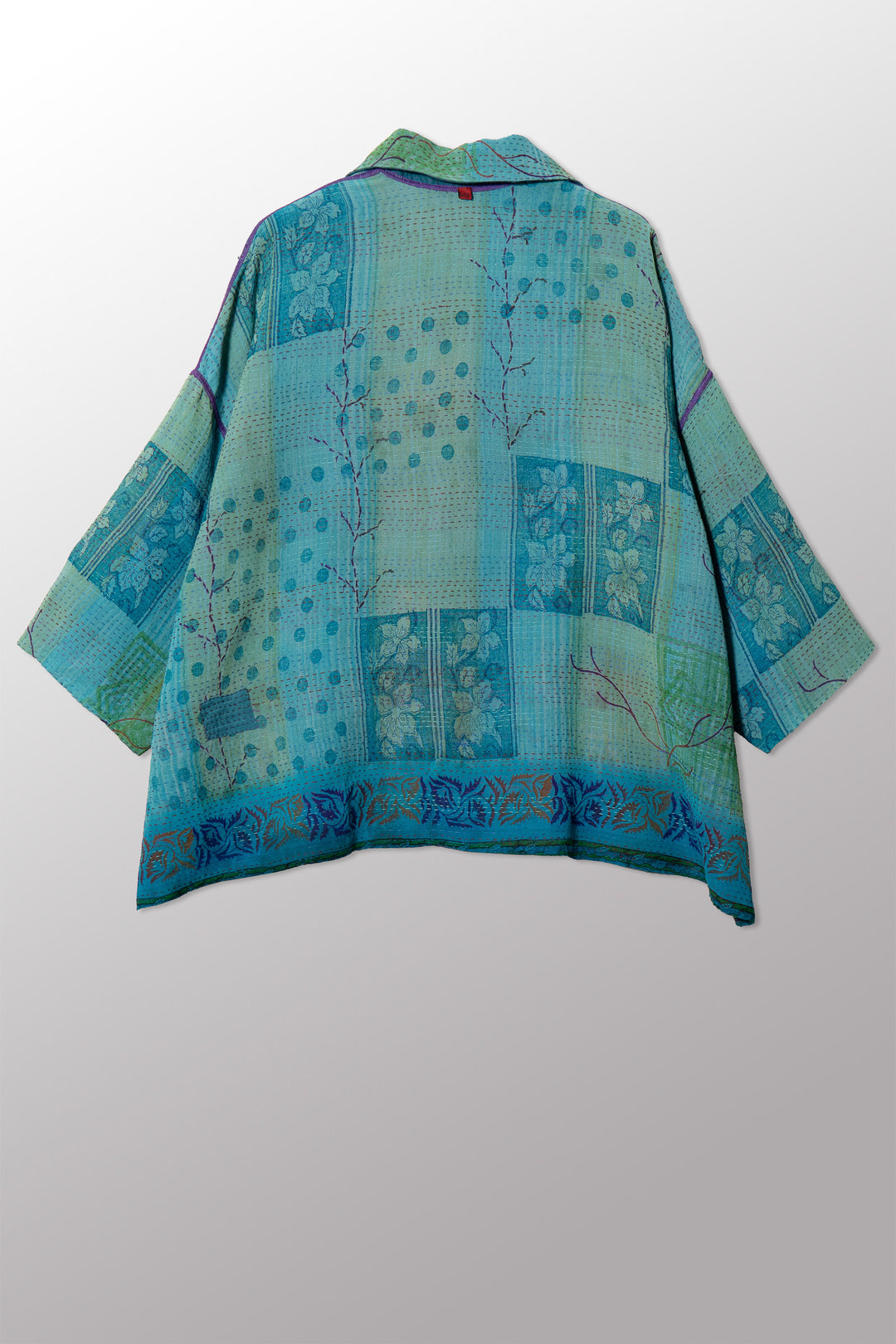 VINTAGE SILK GEORGETTE COTTON KANTHA CROPPED TENT SHIRT - gc2596-0002a -