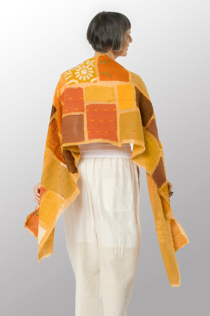 TONAL TILE PATCH KANTHA SCARF STANDARD - tt2801-ylw -