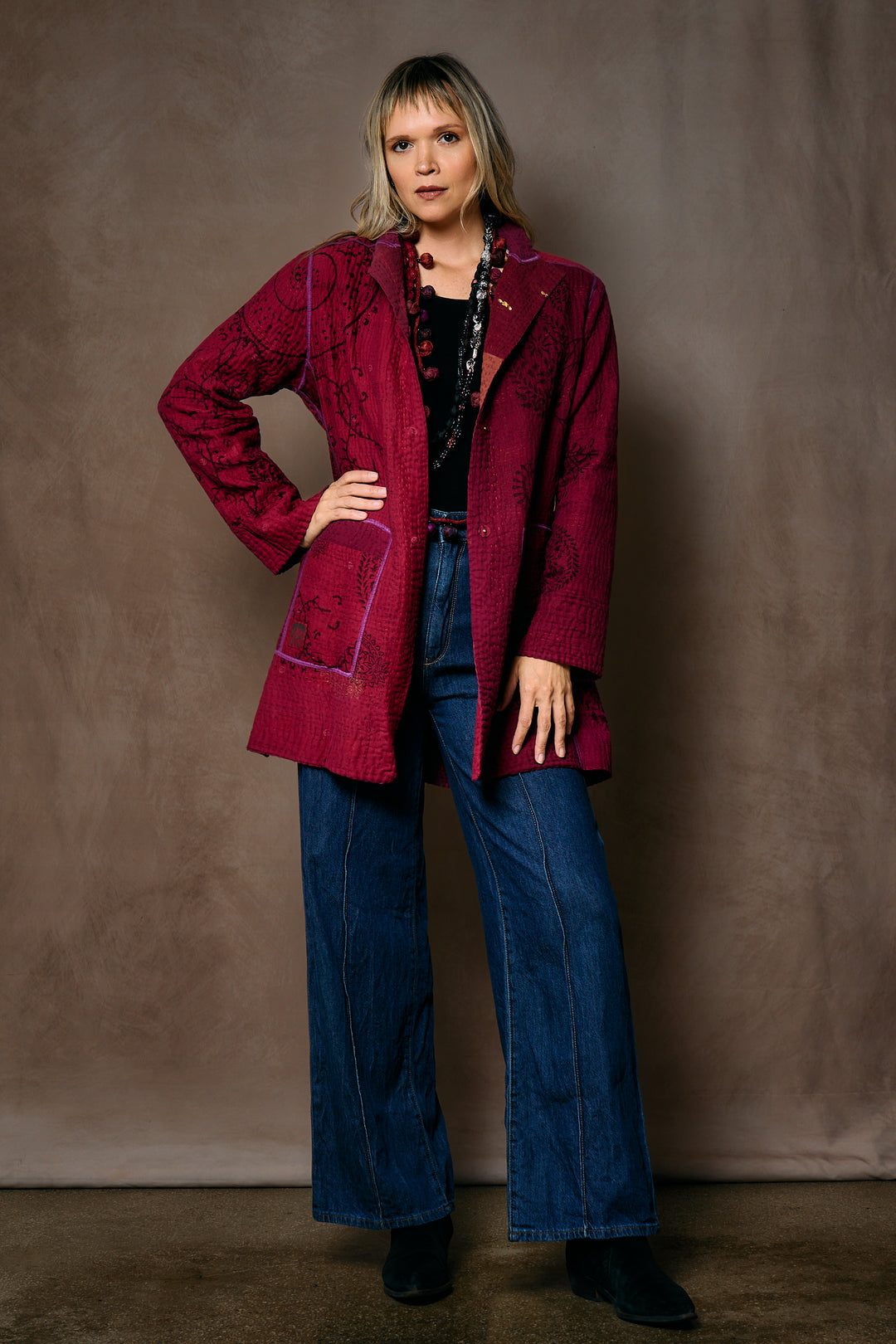 OMBRE PATCHED GOLD STAMP KANTHA LONG JKT - og4006-red -