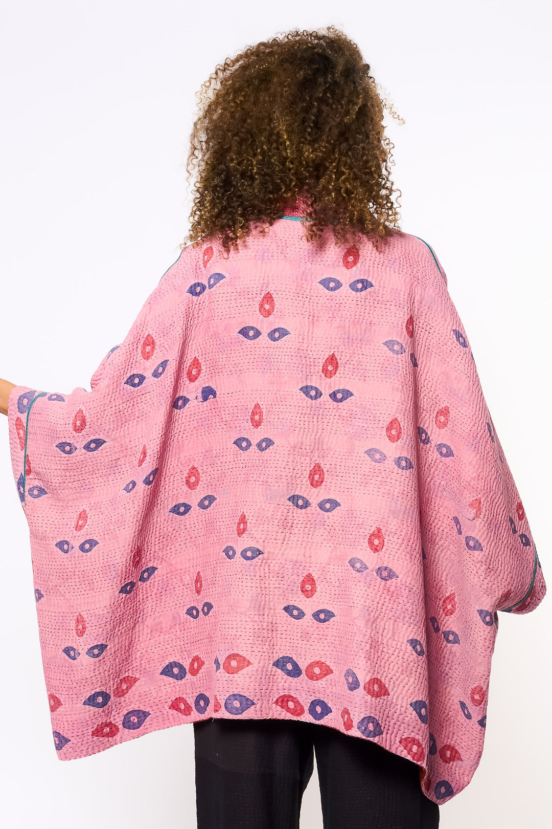 VINTAGE COTTON KANTHA DOUBLE COLLAR PONCHO - cv4323-0056a -