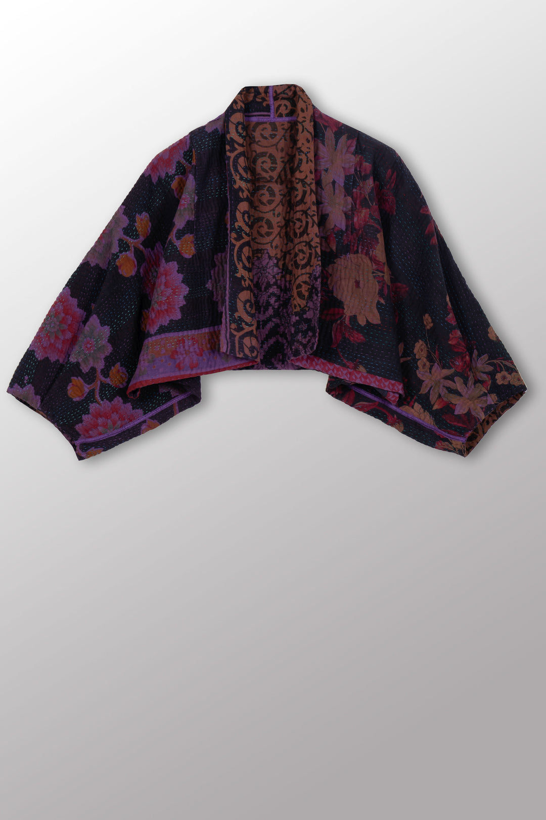 COTTON OVERDYE KANTHA PUFF SLV. SHRUG - ov4062-cprp007a -