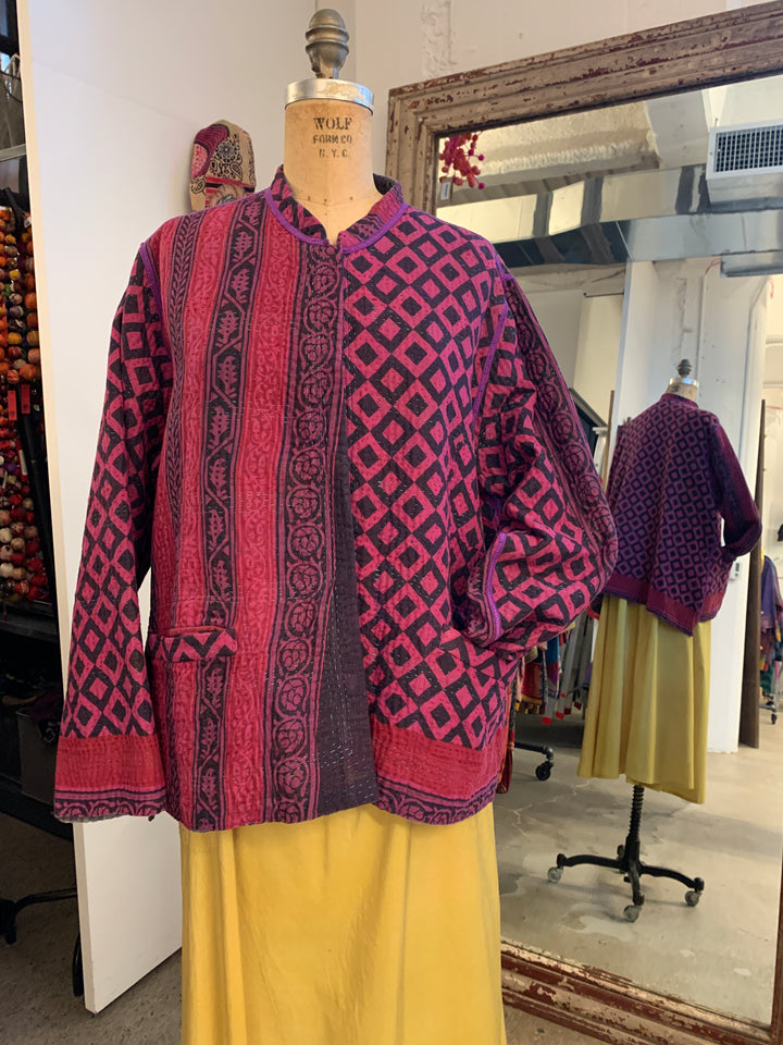 COTTON OVERDYE KANTHA KAFTAN JACKET SHORT - ov4088-cpik001m -