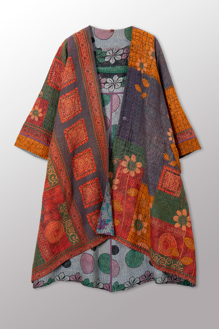 VINTAGE COTTON KANTHA WRAP FLARE COAT - cv4330-0028a -