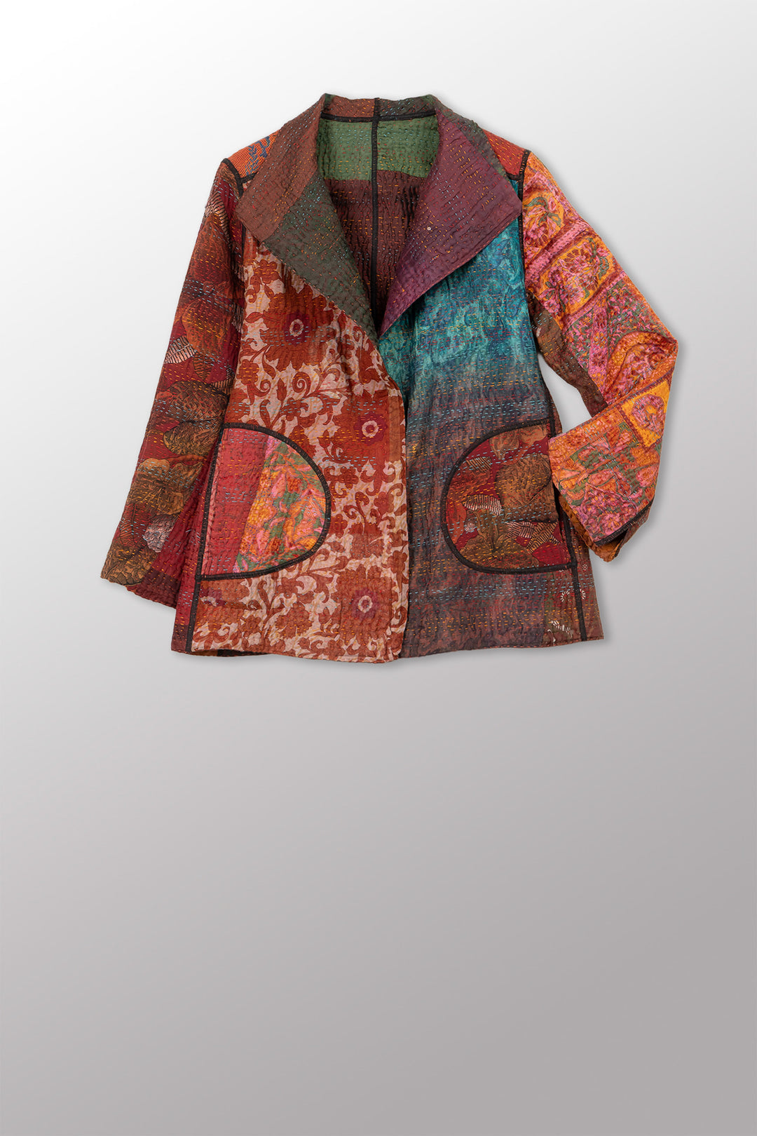 JACQUARD SILK KANTHA SHORT JACKET - js4007-cbrn001s -