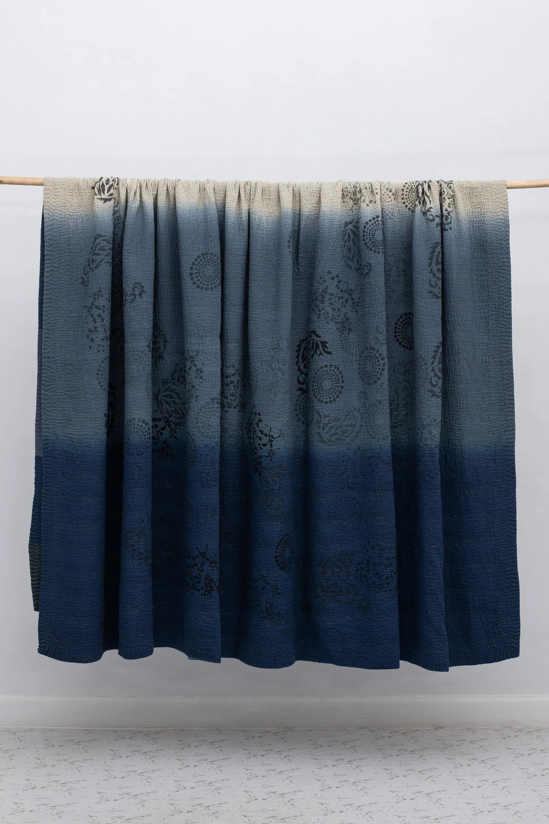 Ombre With Fray Patch Handmade Vintage Quilts -Navy