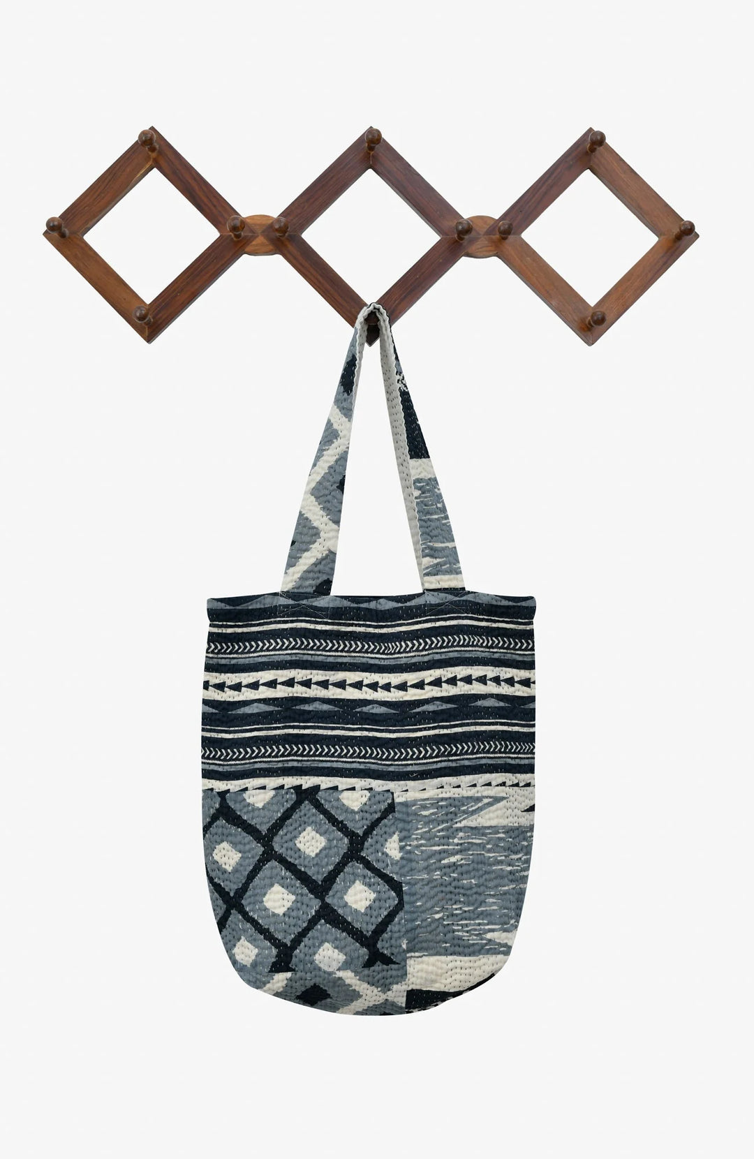 Monotone Ikat Handmade Vintage Kantha Tote Bag -Monotone Black