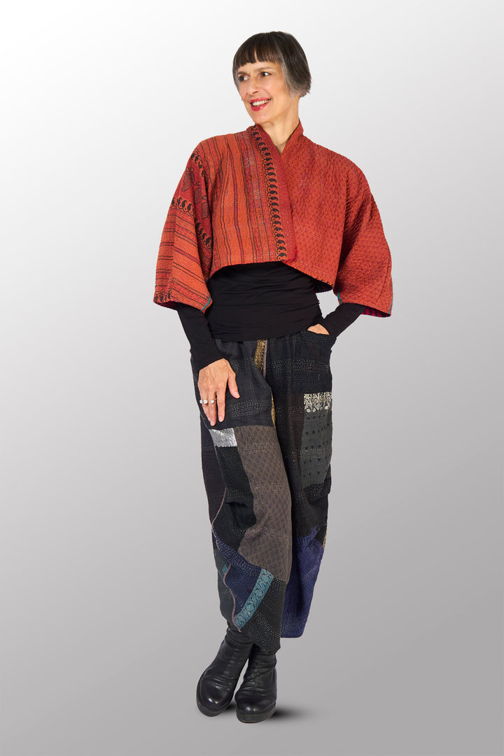 COTTON OVERDYE KANTHA PUFF SLV. SHRUG - ov4062-cred007a -