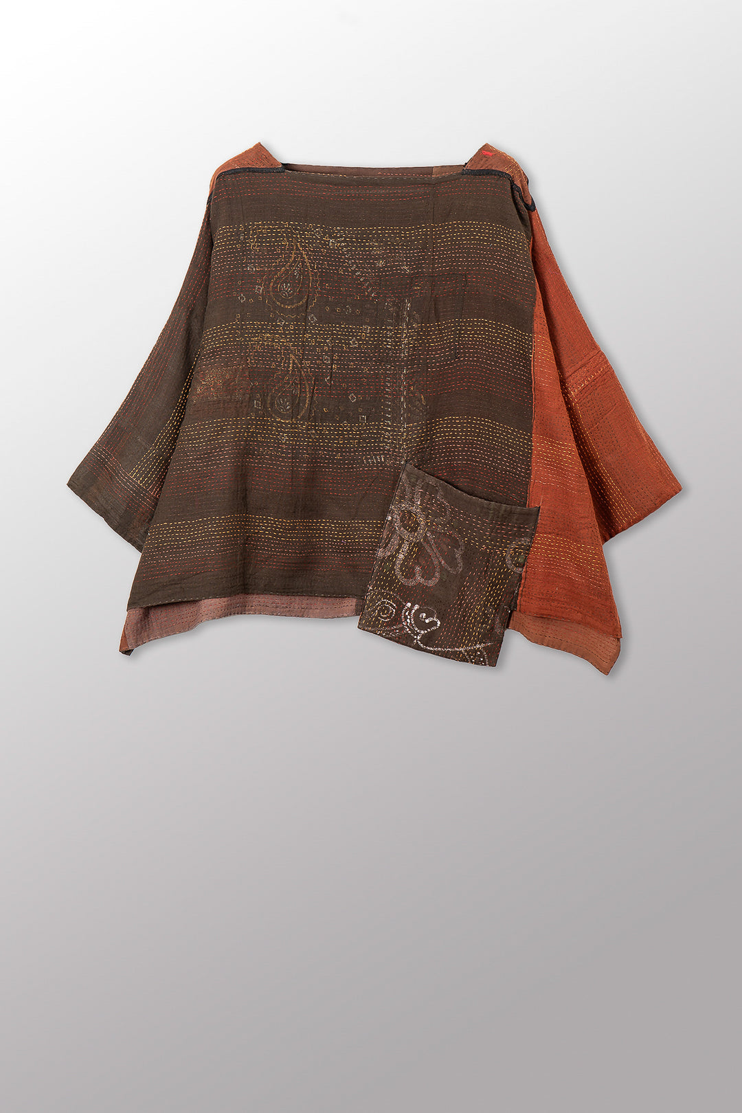 BROCADE PATCHED KANTHA 3/4 SLV. CROP TOP MIO - bp2538-brn -