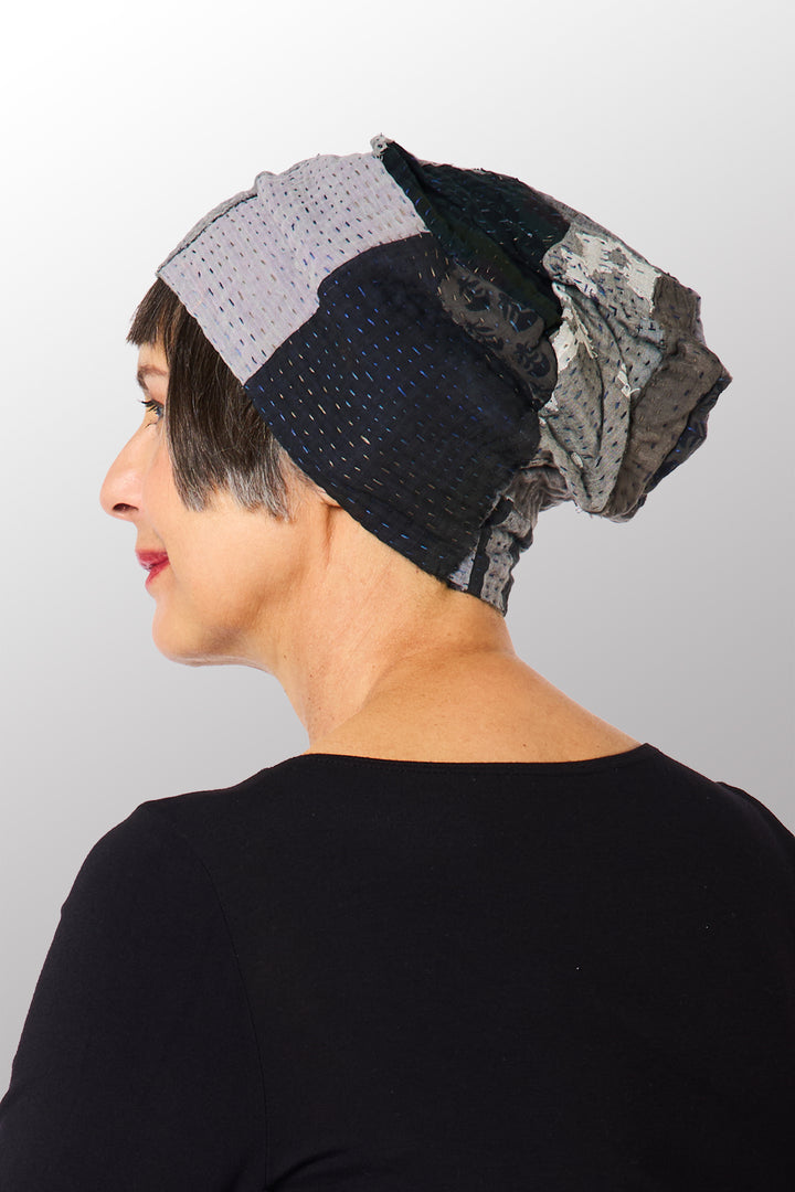 FRAYED PATCH KANTHA PATCHWORK HAT - fi4880-gry -