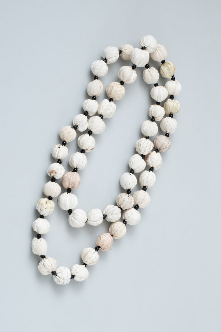 COTTON SILK SW PATCH KANTHA SMALL NUTS LONG NECKLACE - ws2706-ivy -