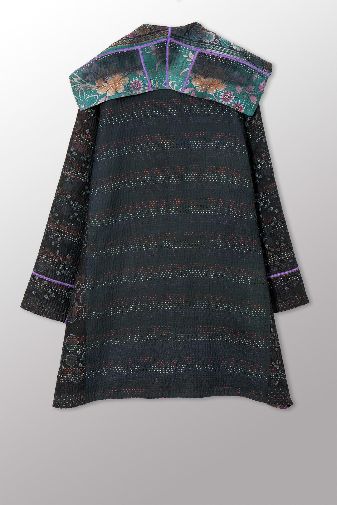 VINTAGE COTTON GREY CLAMP TIE DYE KANTHA POCKET MEDIUM COAT - su4316-0001m -
