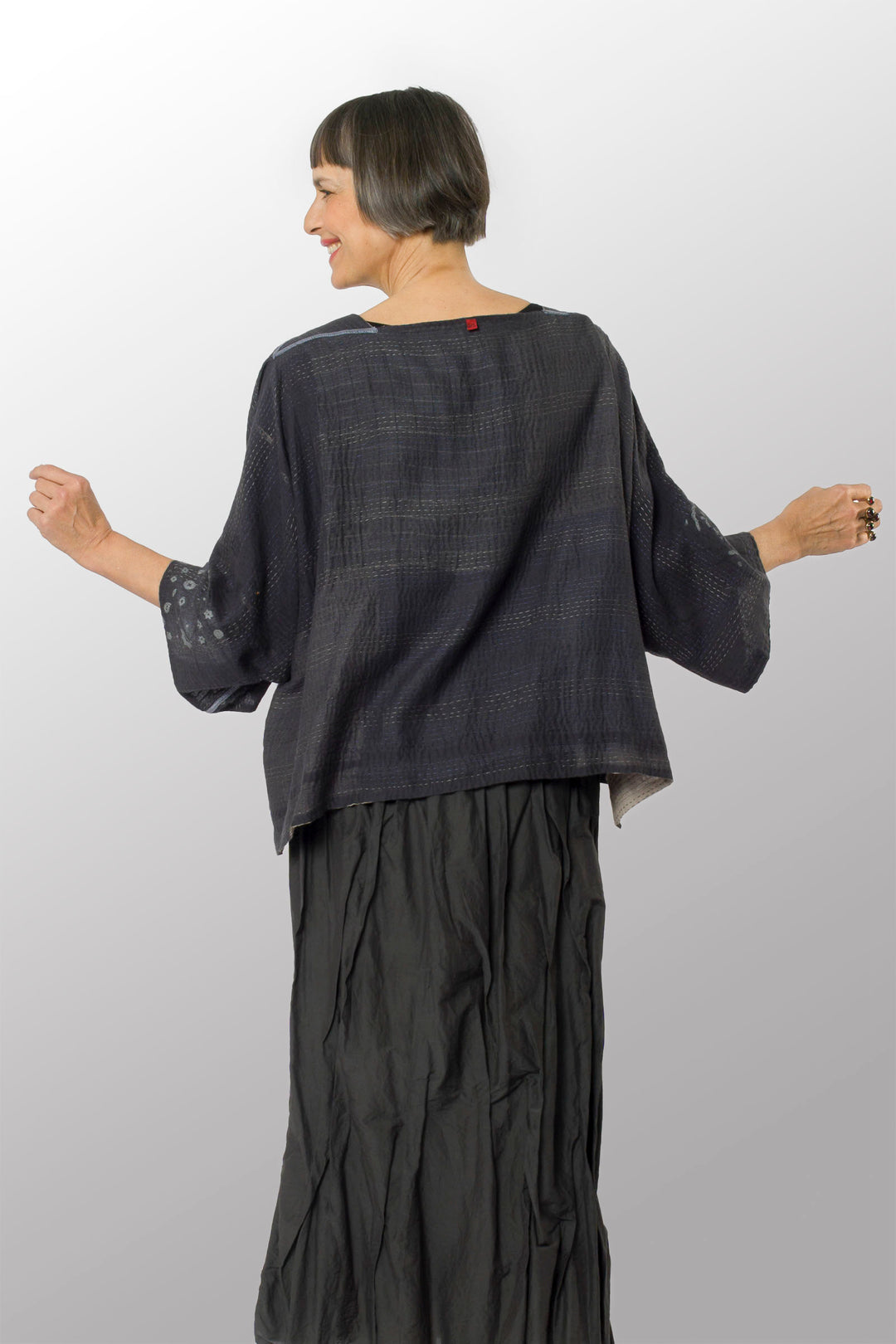 MOSAIC FRAY PATCH KANTHA 3/4 SLV. CROP TOP MIO - zb2538-gry -