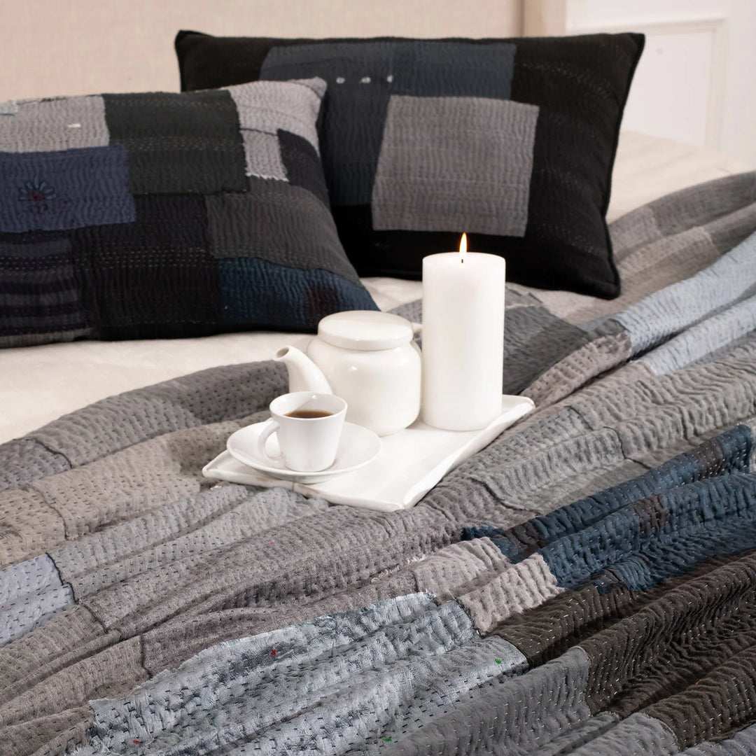 Landscape Handmade Vintage Kantha Quilts -Black