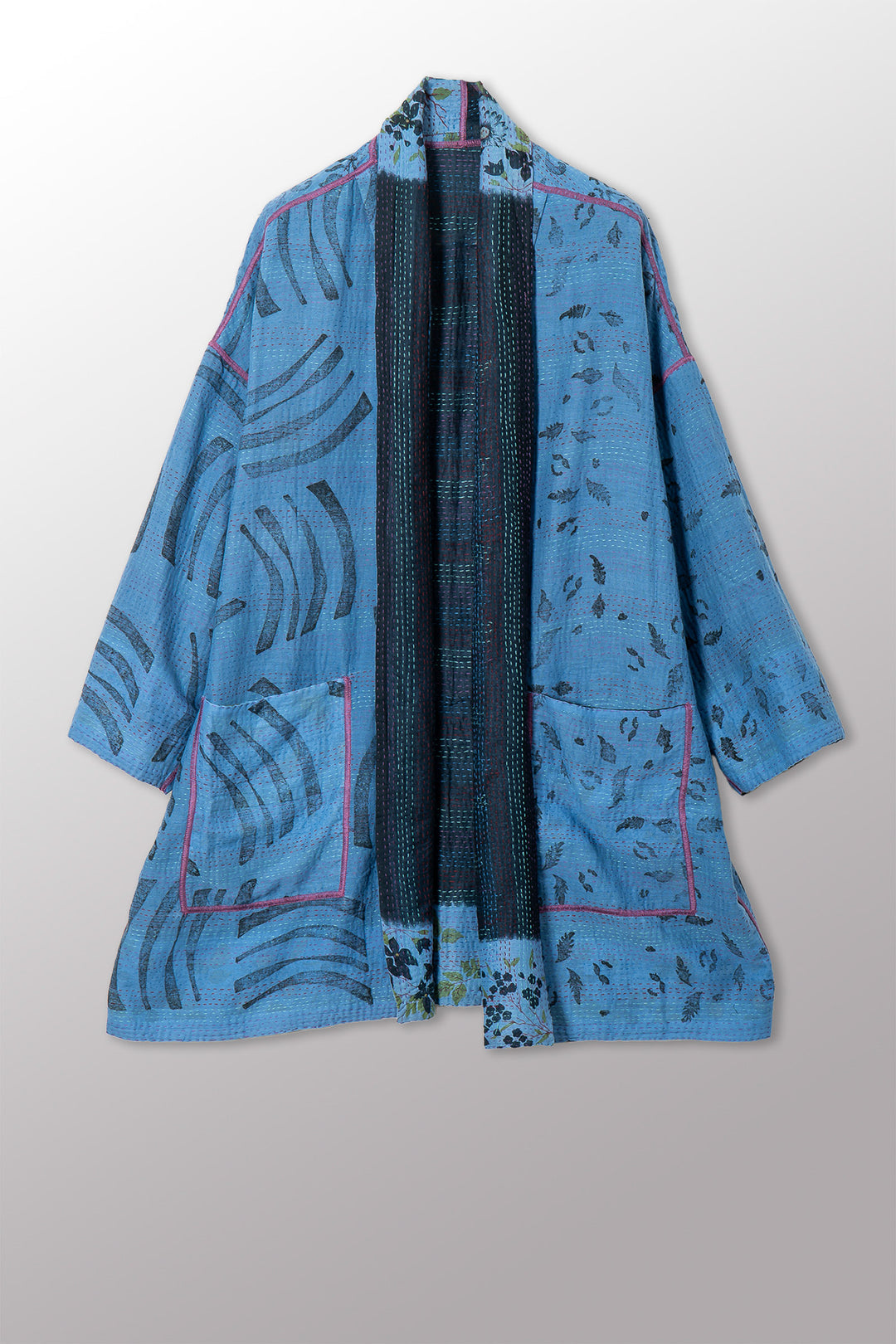 VINTAGE COTTON & NEW VOILE KANTHA HAORI JACKET - cn2068-0003a -