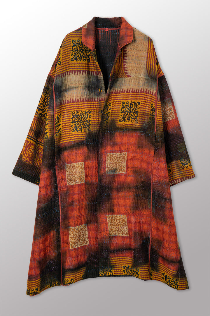 VINTAGE COTTON GREY CLAMP TIE DYE KANTHA  NEW OVERSIZED COAT - su4342-0003a -