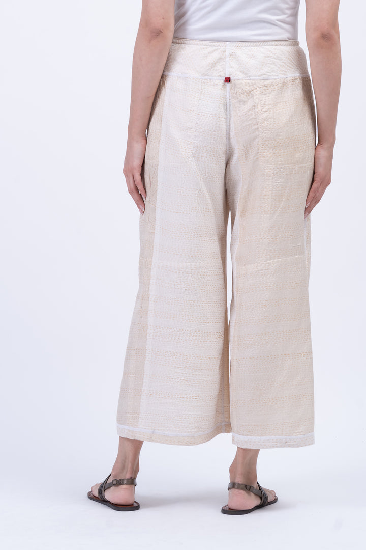 JAIPUR WHITE KANTHA MID RISE WIDE LEG PANTS - jw2665-ivy -