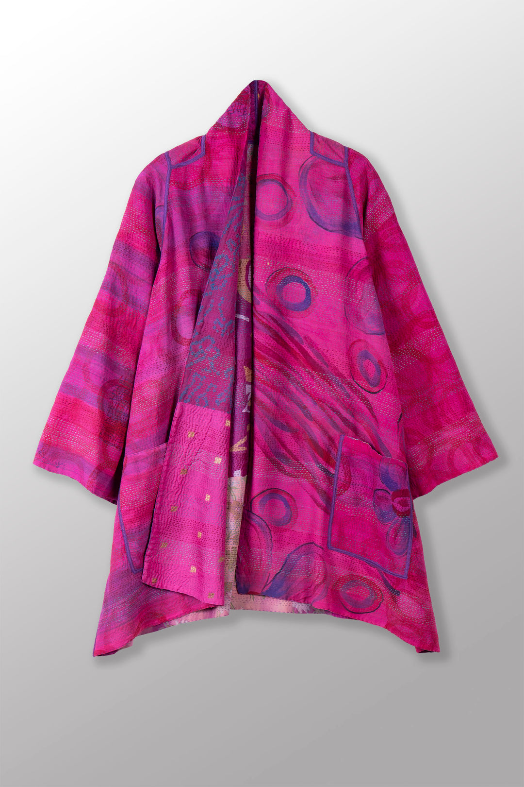 GEORGETTE VINTAGE SILK PATCH KANTHA A-LINE JKT - gs2003-pik -