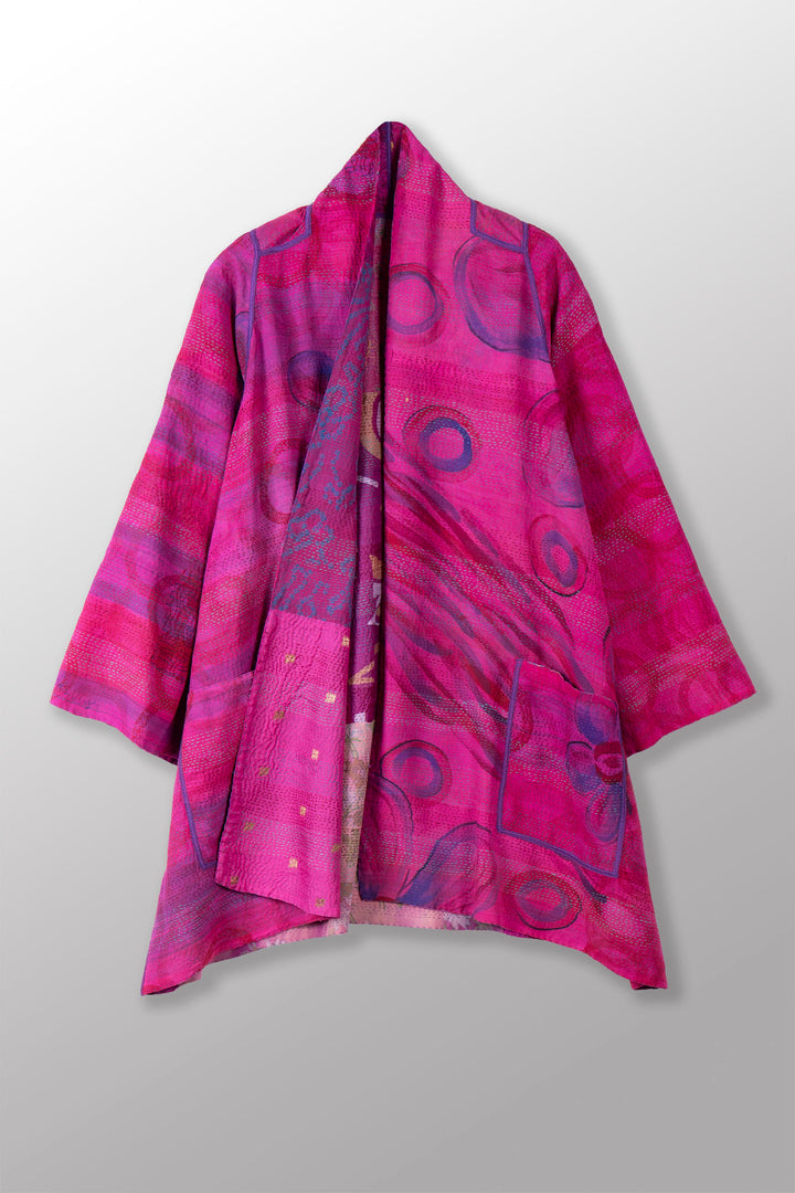 GEORGETTE VINTAGE SILK PATCH KANTHA A-LINE JKT - gs2003-pik -