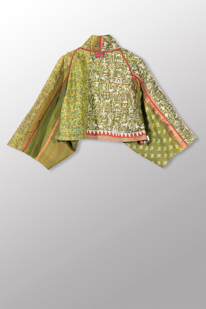VINTAGE SILK KANTHA PUFF SLV. SHRUG - sv2062-0008a -