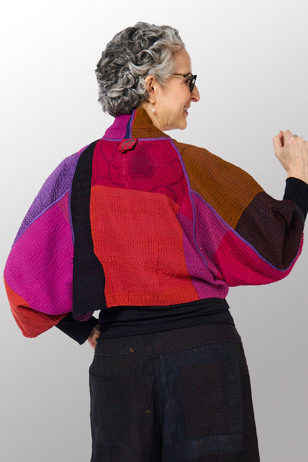 NIGHT FLOWERS KANTHA PUFF SLV. SHRUG - nl4062-prp -