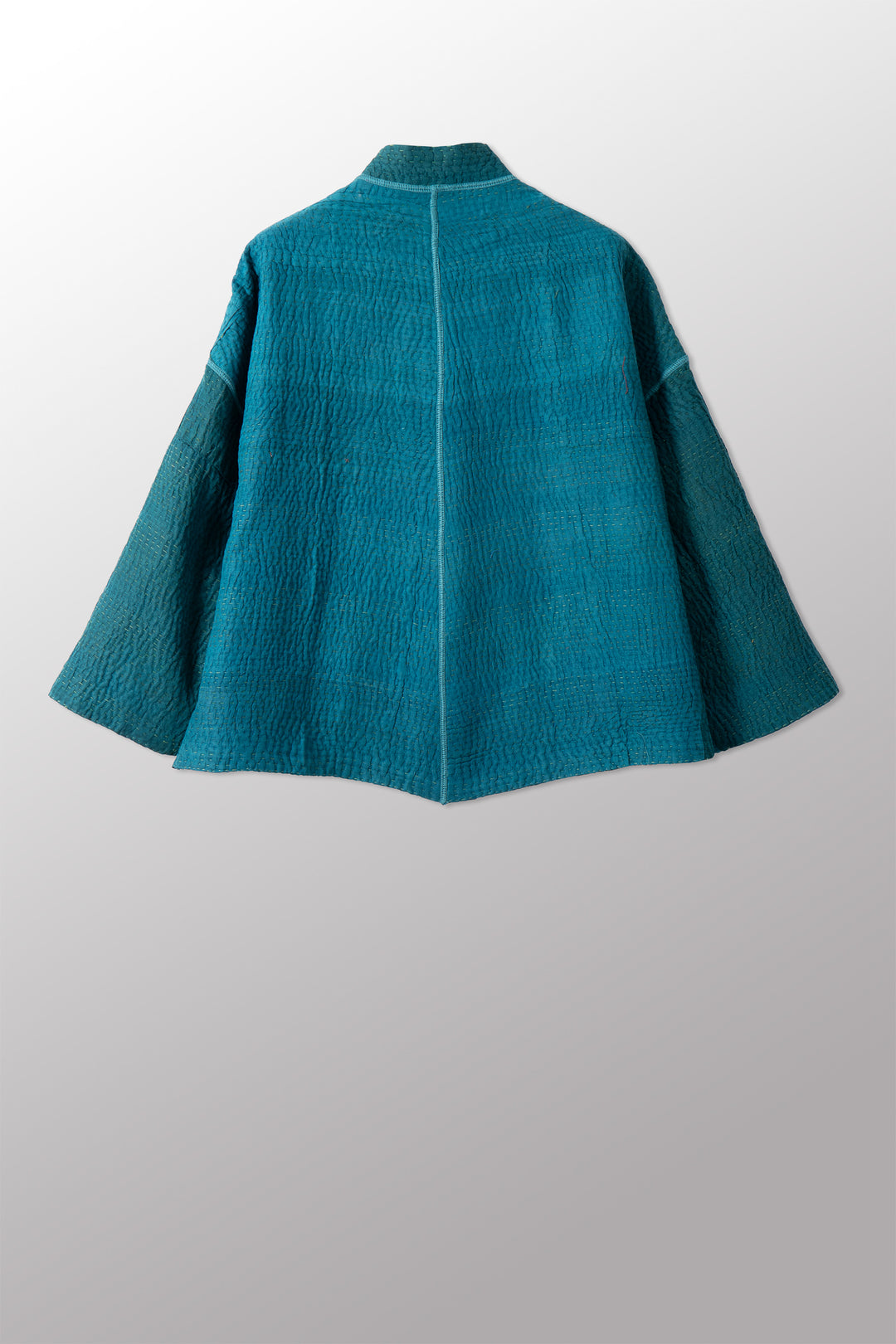 GEORGETTE JACQUARD VINTAGE SILK PATCH KANTHA STAND COLLAR CROPPED JACKET - gj4034-grn -