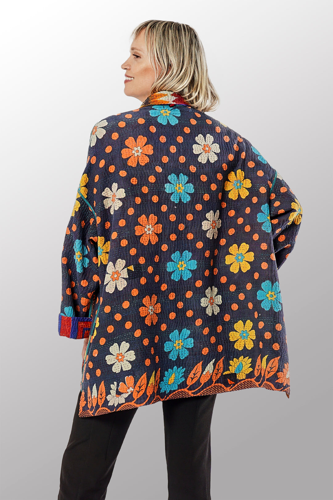 VINTAGE COTTON KANTHA OVERSIZED MINI COAT - cv4332-0035a -