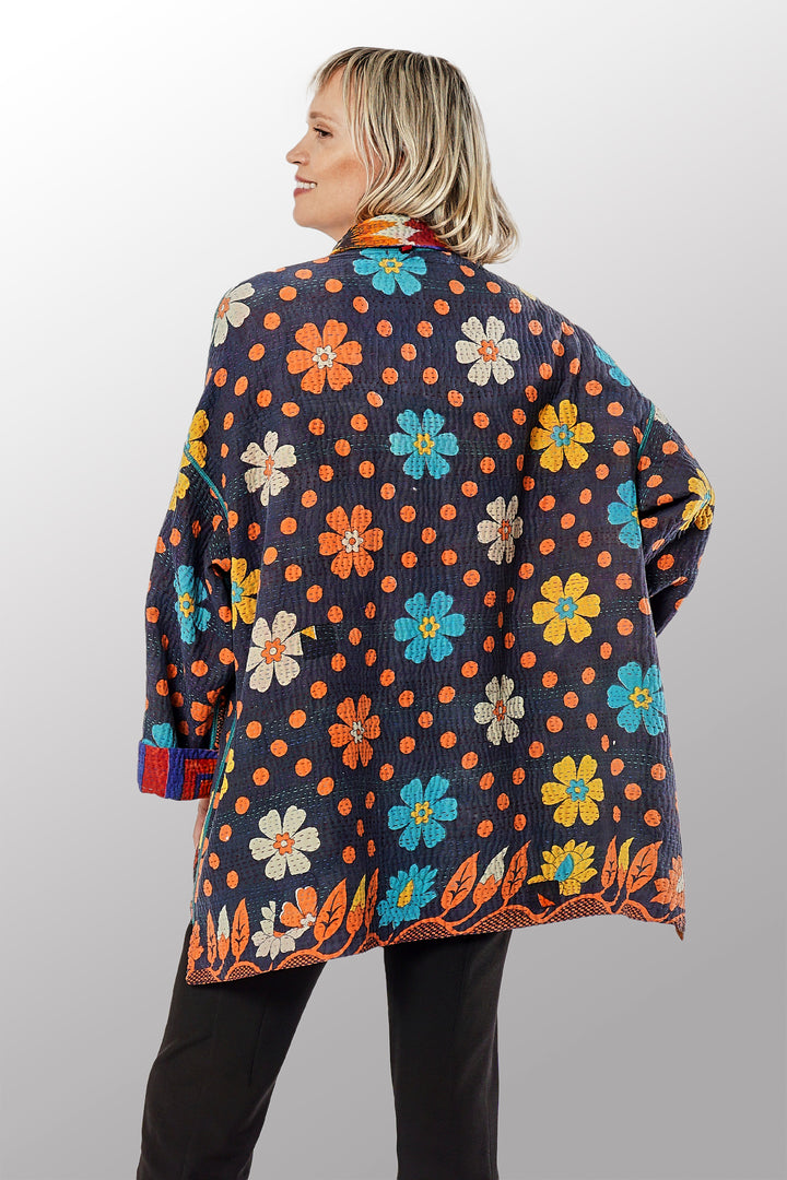 VINTAGE COTTON KANTHA OVERSIZED MINI COAT - cv4332-0035a -