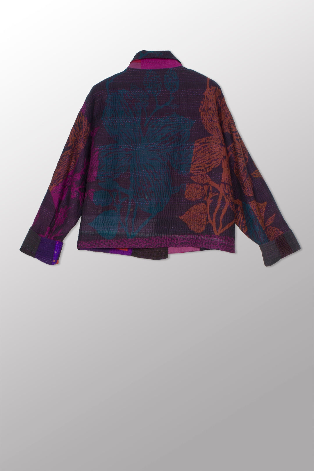 NIGHT FLOWERS KANTHA LAPELED SHORT JACKET - nl4081-prp -