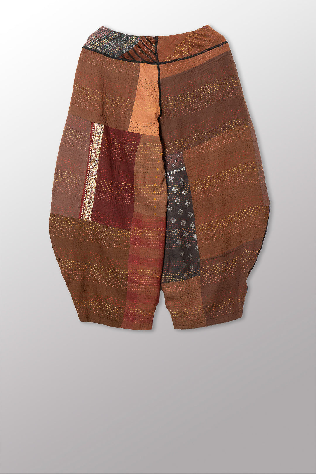 BROCADE PATCHED KANTHA HAREM PANTS - bp2605-brn -