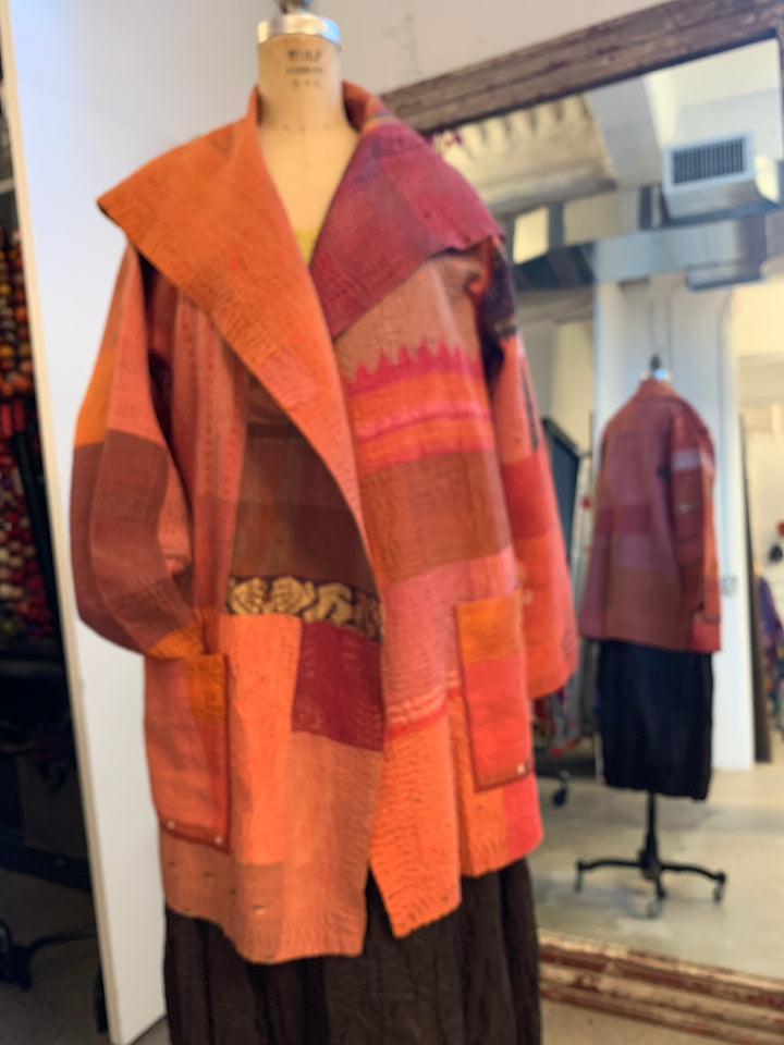 COTTON SILK SW PATCH KANTHA POCKET JKT - ws4002-org -