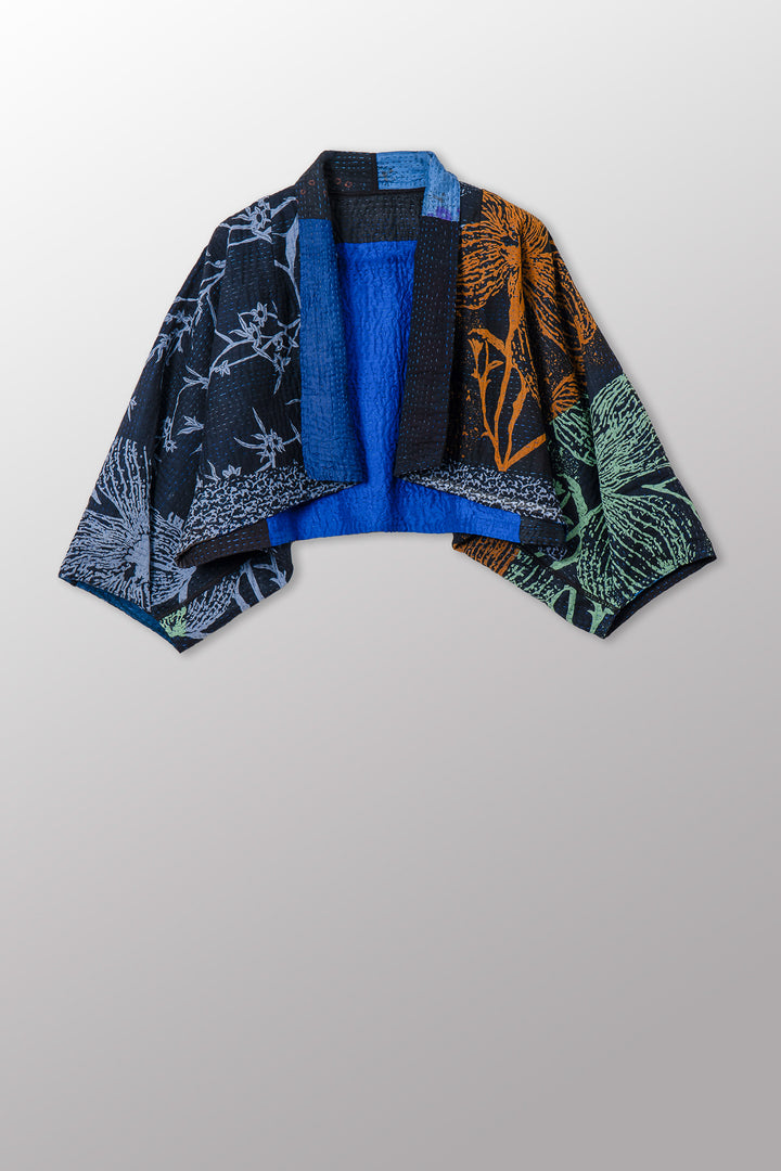 NIGHT FLOWERS KANTHA PUFF SLV. SHRUG - nl4062-blu -