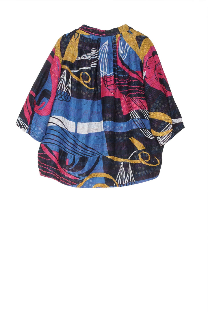 FRESH PRINT KANTHA PUFF SLV. TOP - fp2550-blu -