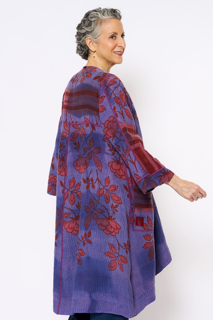 COTTON OVERDYE KANTHA WRAP FLARE COAT - ov4330-cprp006a -