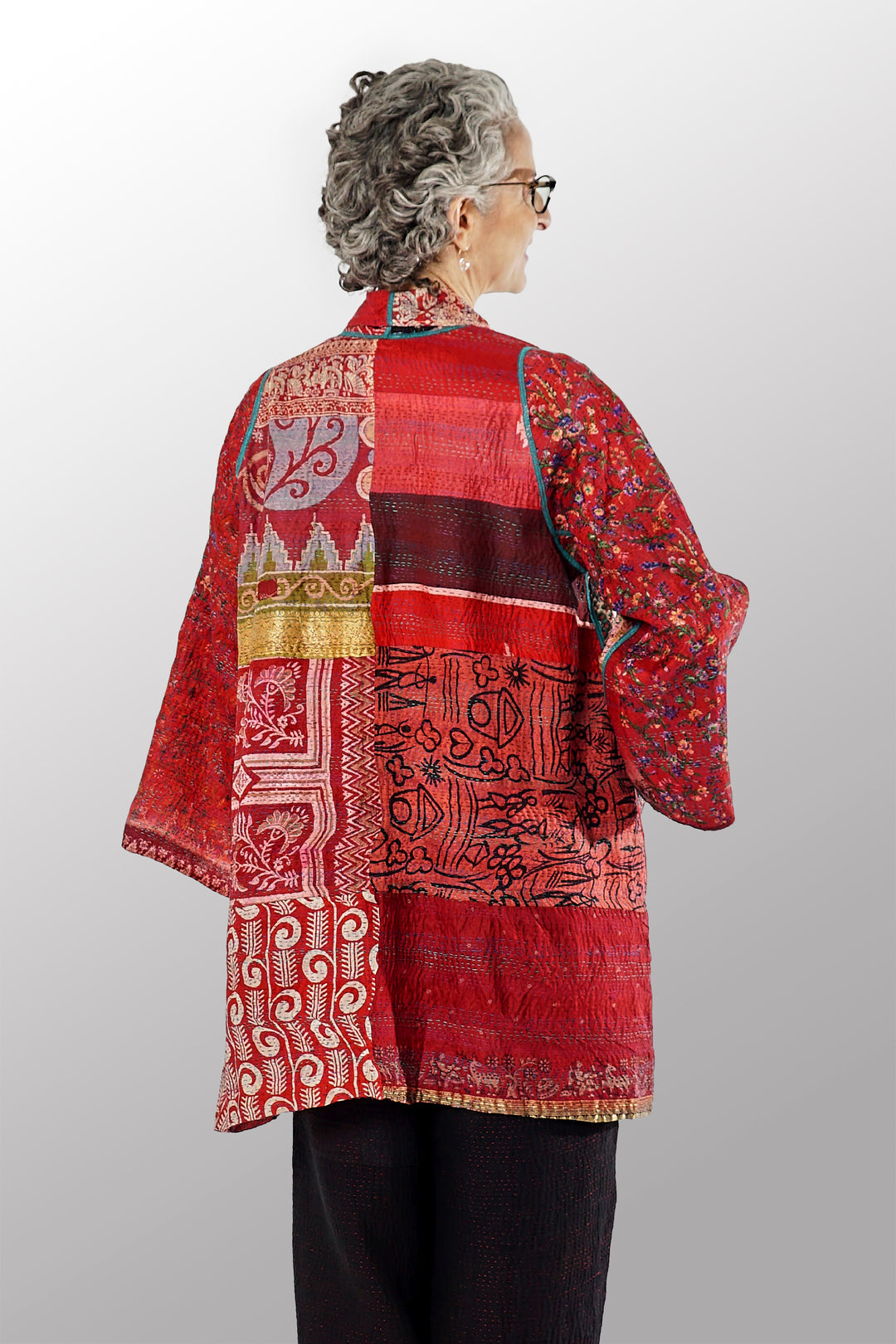 VINTAGE SILK KANTHA A-LINE JKT - sv2003-0385a -