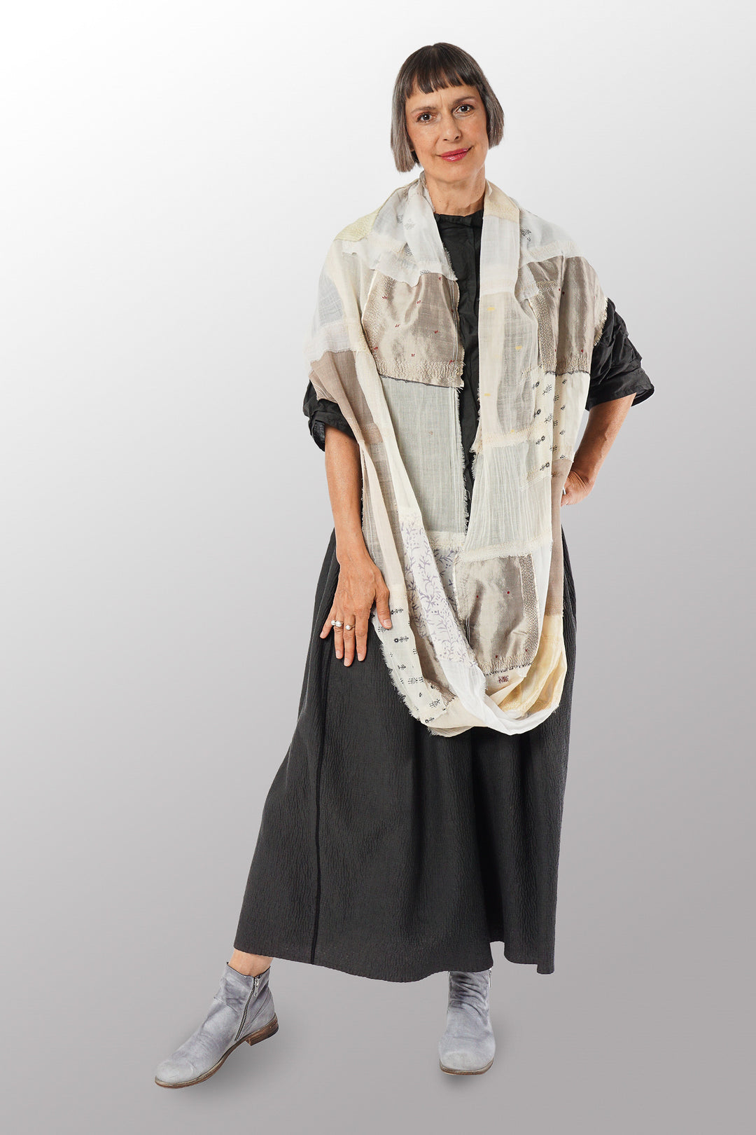 MOSAIC PATCH KANTHA INFINITY SCARF - mz1816-ivy -