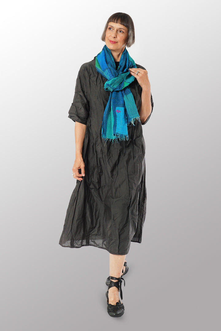 TONAL TILE PATCH KANTHA SCARF STANDARD - tt2801-blu -