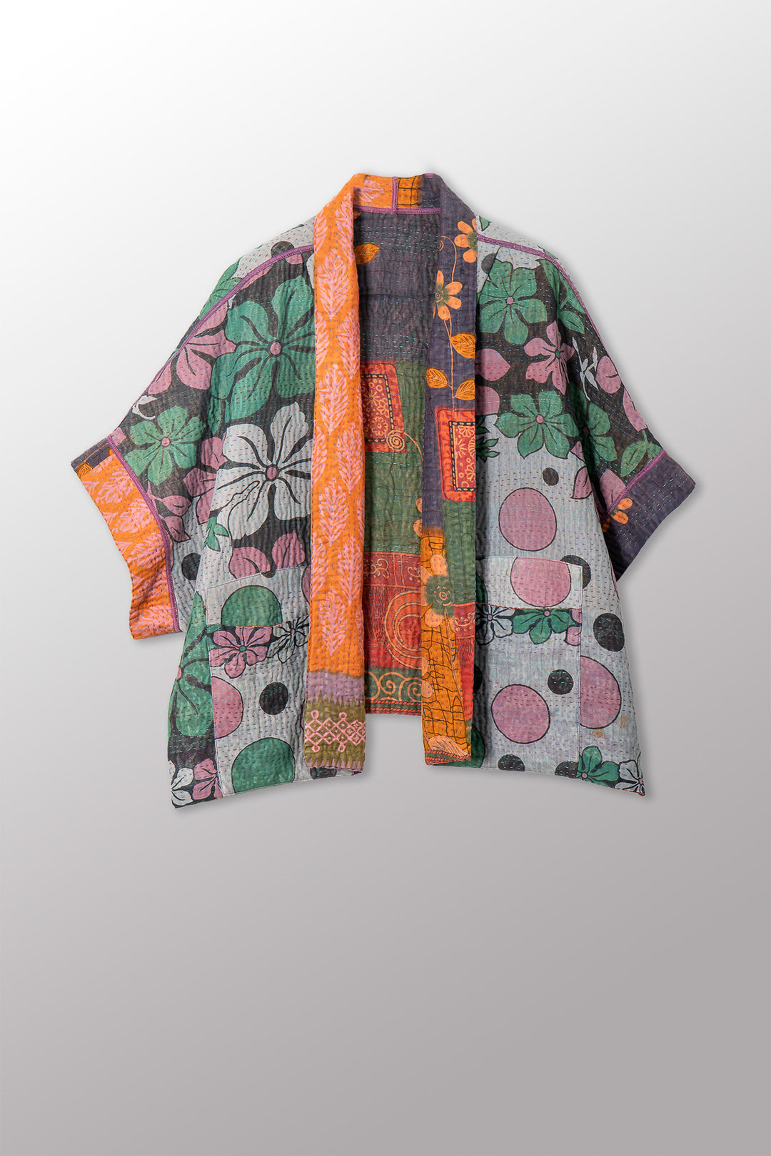 VINTAGE COTTON KANTHA MINI PONCHO - cv4060-0063a -
