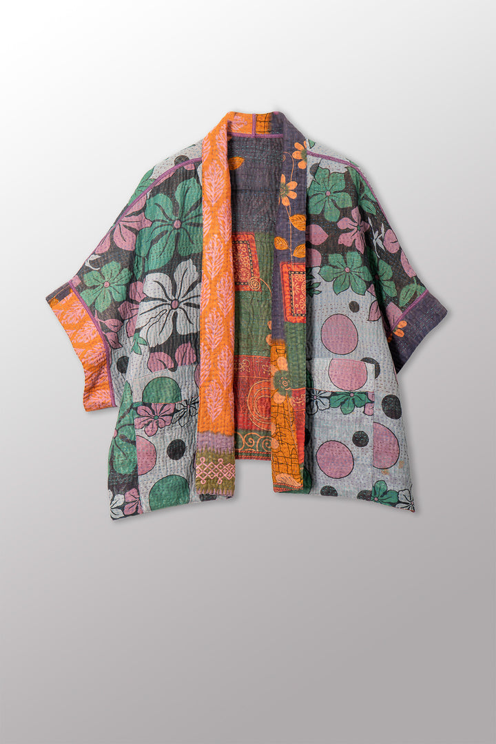 VINTAGE COTTON KANTHA MINI PONCHO - cv4060-0063a -